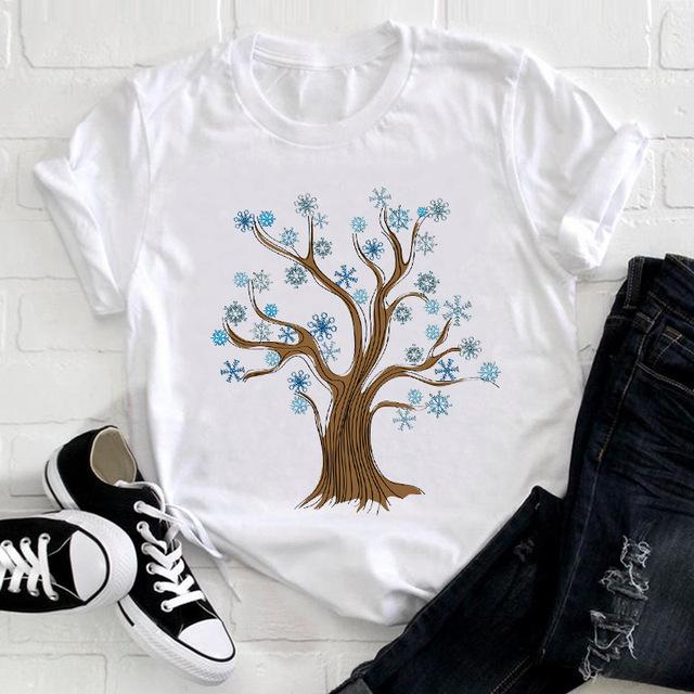 Casual Flowers Forest Graphic Women's T-Shirt Summer Blouse Loose 90S Short Sleeve O-Neck Tees Ladies White Tops Female Clothing