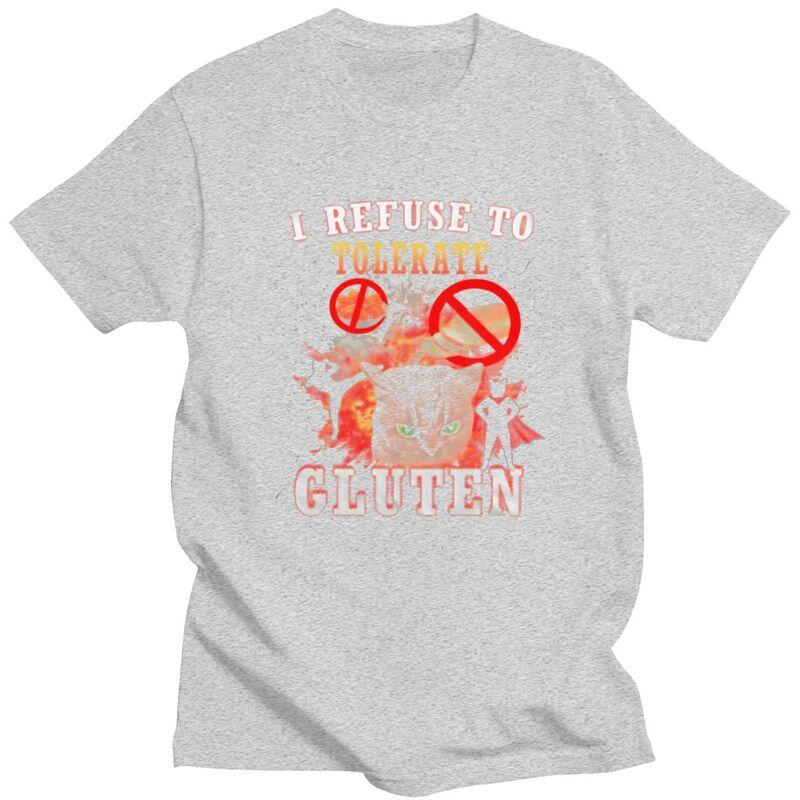 Gluten Intolerant Cat Meme T Shirt for Men Pure Cotton Tshirt Fashion Summer Short Sleeve Tee Shirt Loose Fit Clothing Gift