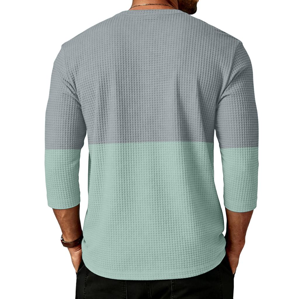 Men's Sports Leisure Waverg Three Pieces Buckle Seven Points Sleeve T-Shirt