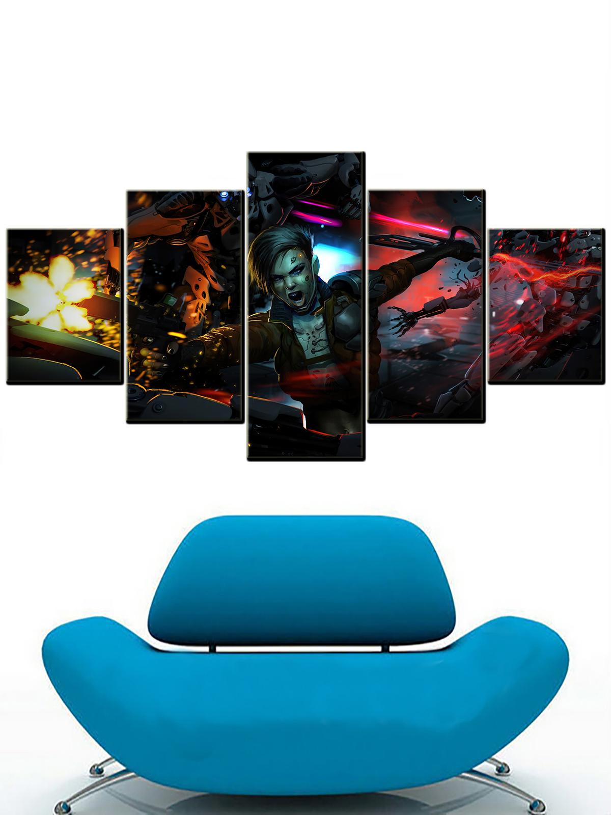 

Картина на холсте, 5 шт., Киберпанк, девушка, боевой пистолет, рамки для гостиной, настенные постеры, украшение для дома, современные фотографии без рамки 20x35cm*2 20x45cm*2 20x55cm*1