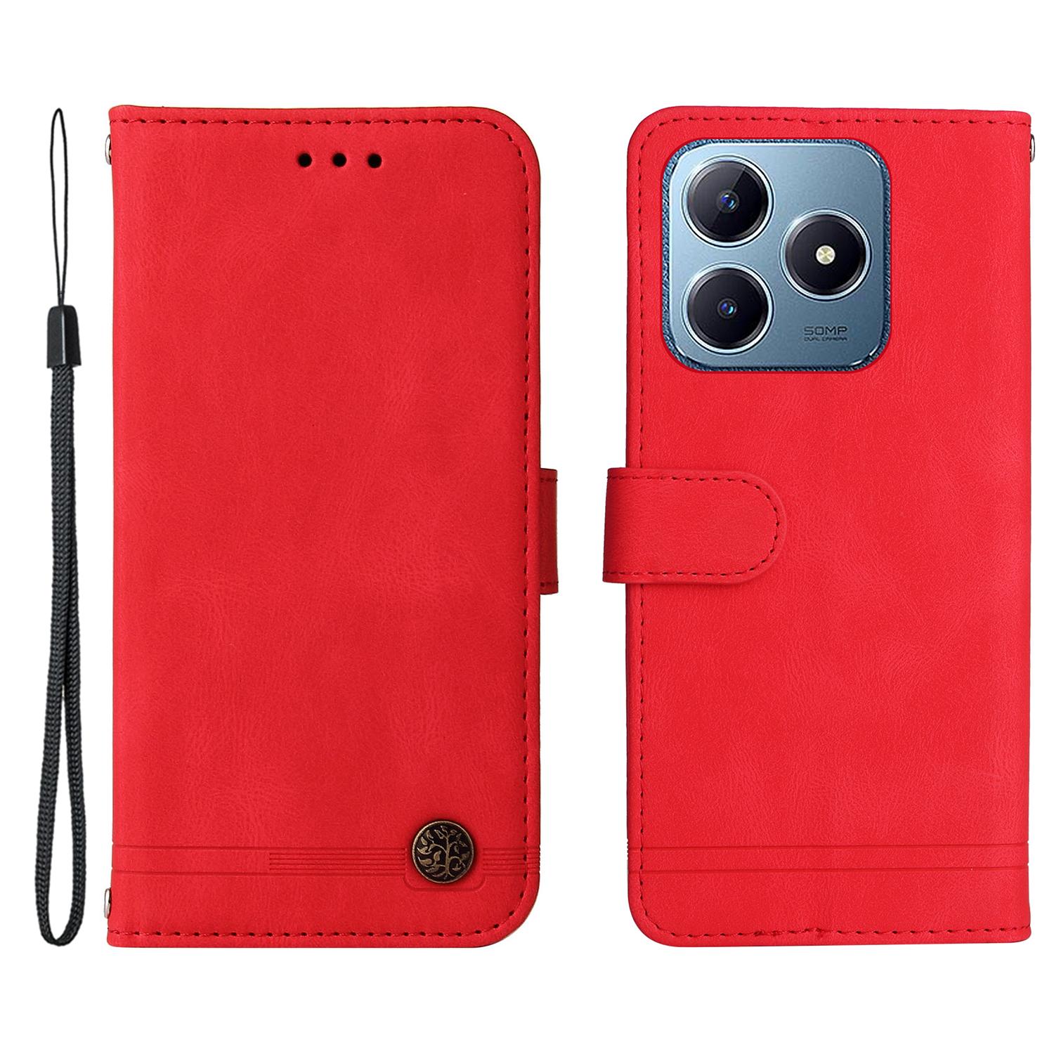 

For Realme Note 60x 4G/C63 4G/C61 4G/Note 60 Leather Wallet Cases Skin Touch Phone Cover Stand with Strap Red