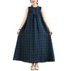 Real Shot Summer New Cotton and Linen Large Size Plaid Vest Skirt Chest Splicing Fungus Edge Sleeveless Dress