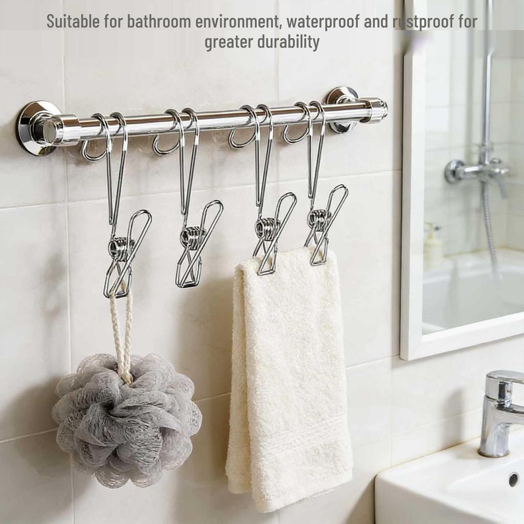 Stainless Steel Clip with Hook for Kitchen, Bathroom, or Clothesline Use - Windproof and Durable Clothes Pin