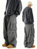 Summer men's high street style loose and versatile straight multi-pocket casual trousers thin overalls