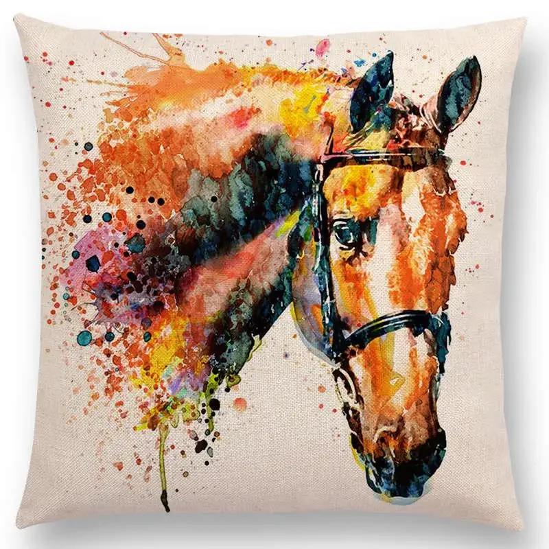 Watercolor Animals Cushion Cover Portrait Head Bighorn Lion Leopard Tiger Bear Eagle Horse Dogs  Home Sofa Throw Pillow Case