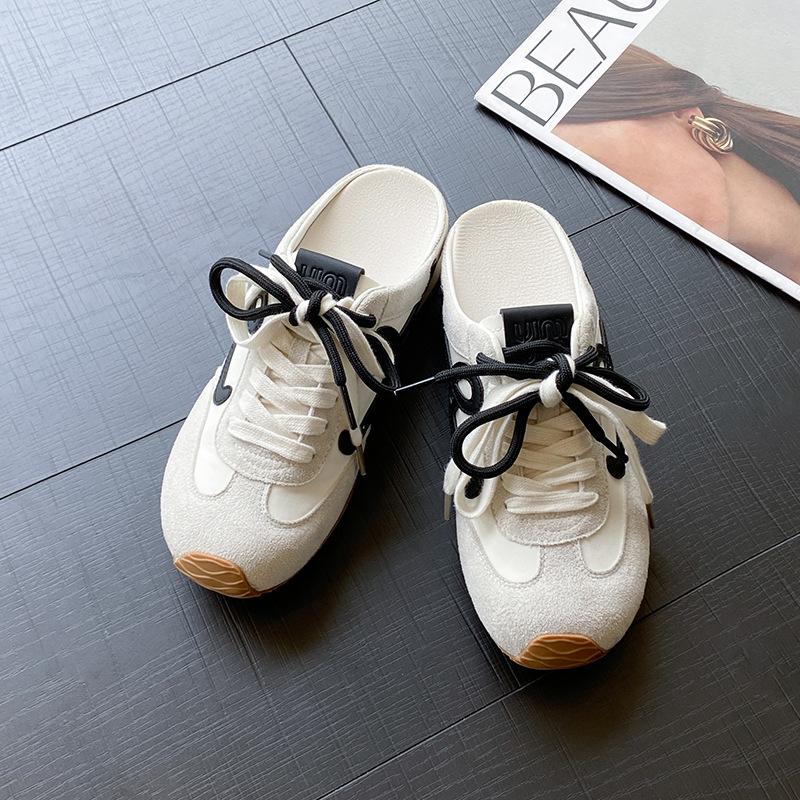 Ugly cute lace-up bag head half-drag inner height-increasing shoes 2025 summer new outer wear one-pedal versatile flat-bottomed cool slippers