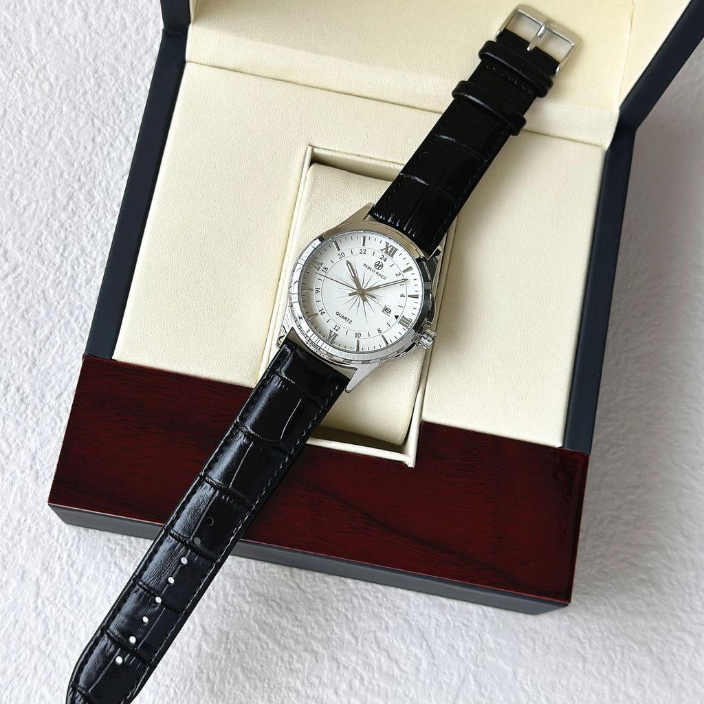 Elegant Men's Quartz Watch with Calendar - Waterproof Leather Strap