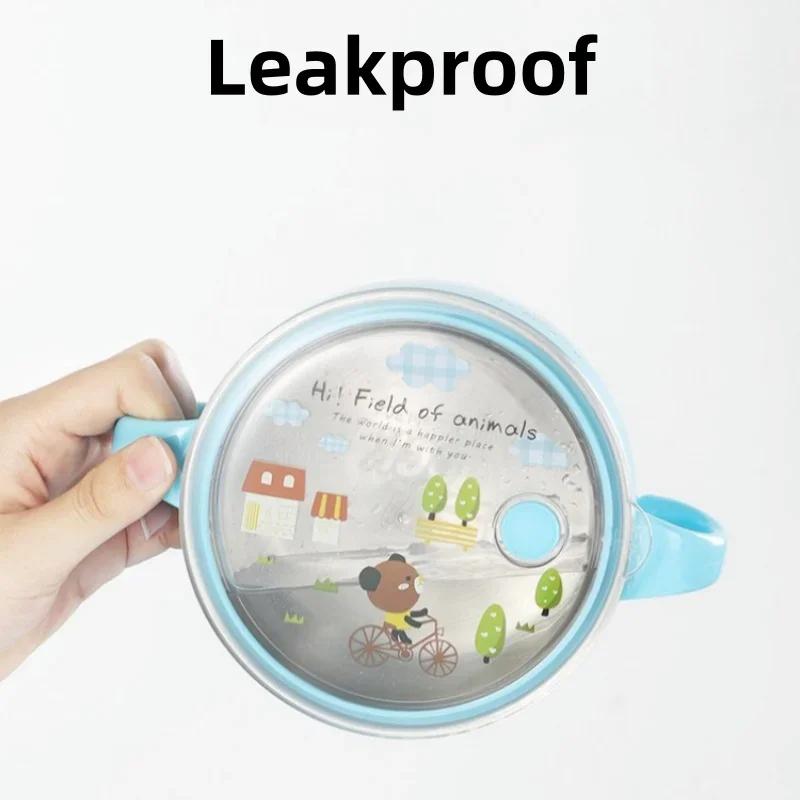 304 Stainless Steel Insulated Bowl for Kids Cute Cartoon Noodle Soup Bowl Large Capacity Lunchbox for Students Food Container