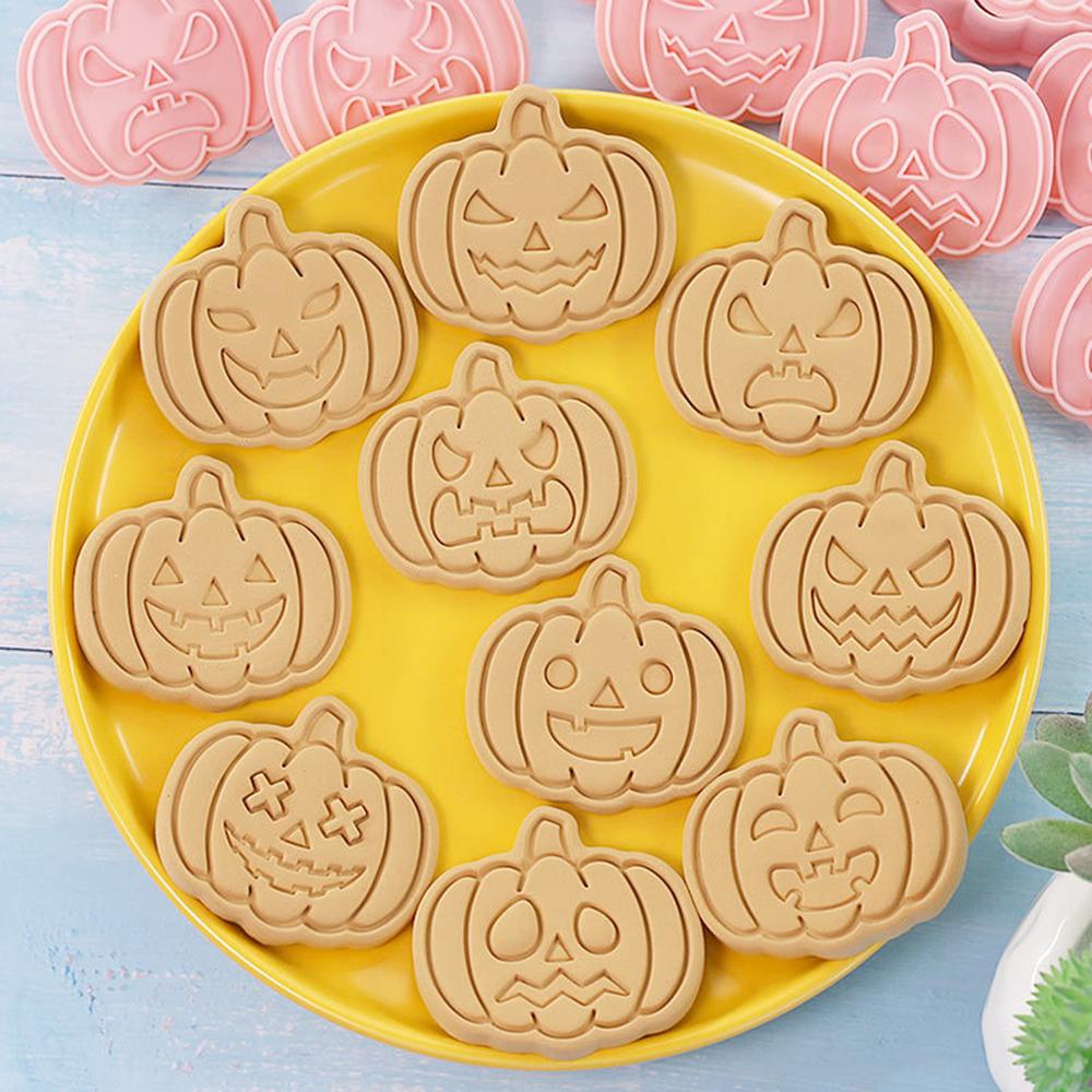 10/8Pcs Cookies Cutters Set Cartoon Pumpkin Witch Owl Castle Vampire Skull Pressable Cookies Stamp Biscuits Mold Halloween Decor