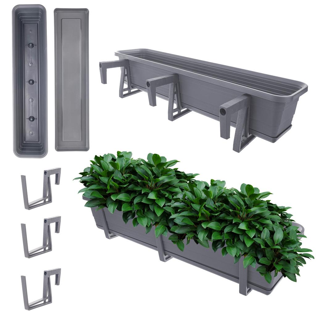 KADAX Balcony Box Flower Pot Planter Handles Saucer Balcony Railing