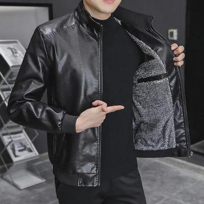 2023 Men's Korean Style Slim Leather Jacket: Trendy, Handsome, and Warm for Autumn/Winter