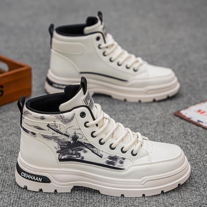 Handsome Stylish Men's Autumn Winter Spring Hightop Walking Work Boots Male Students Hightcut Skateboard Shoes