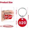 1-100 Numbered Key Tags, Round Metal Tags, Key Chain Labels, Key Tags for Home, Office and Garage, Dorm Keys, House Lockers (Red)