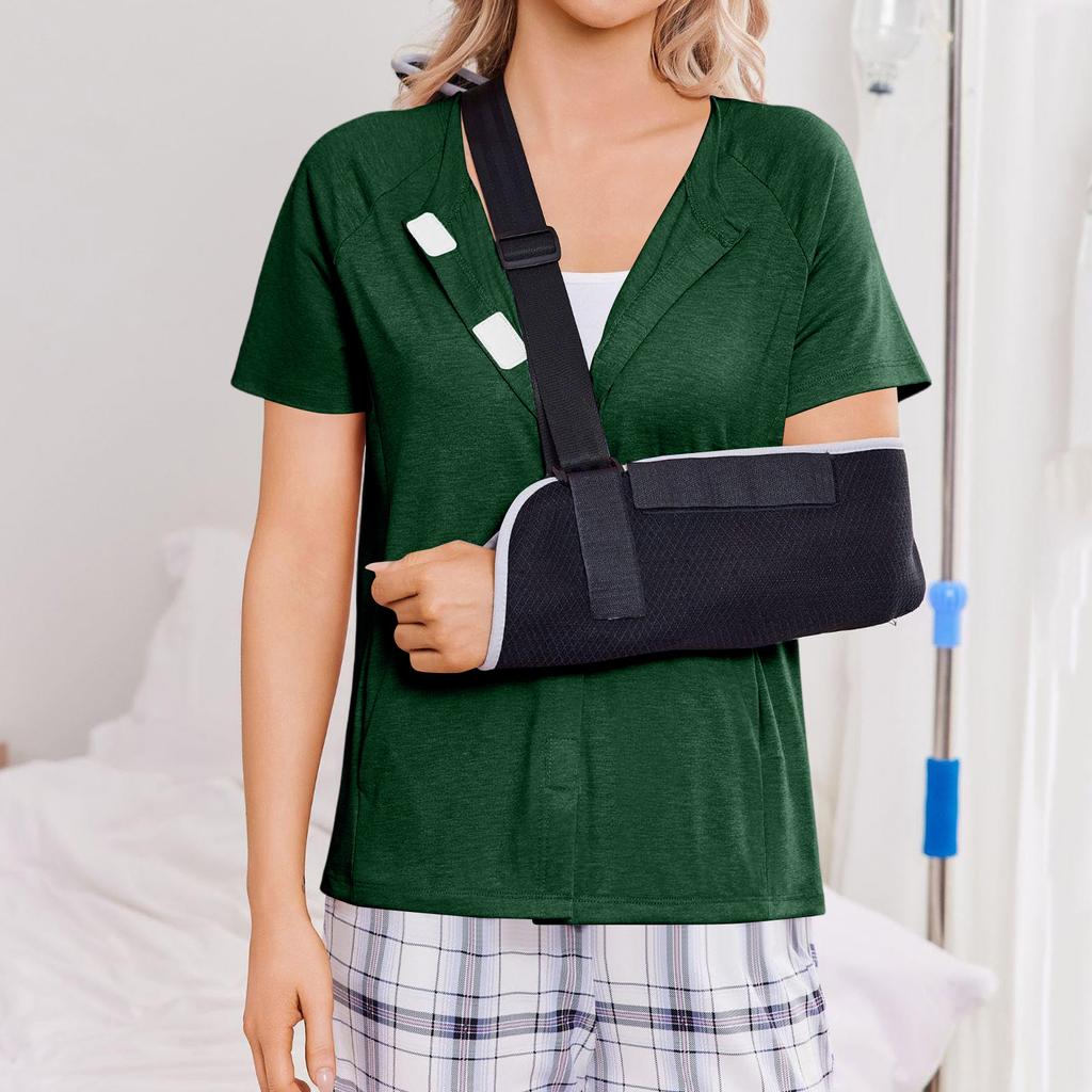 Cămașă de damă postoperatorie cu mânecă scurtă, colorată, cu patru buzunare