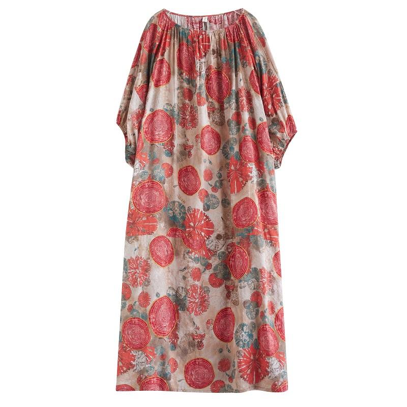 Short Sleeve Plus Size Cotton Vintage Floral New In Dresses for Women Casual Loose Long Summer Dress