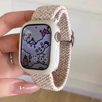 Korean Cute Braied Strap + Case For Apple Watch Band 49mm 46mm 41 45 44 38 42 Nylon Bracelet For iWatch Series 10 9 8 7 6 5 4 SE