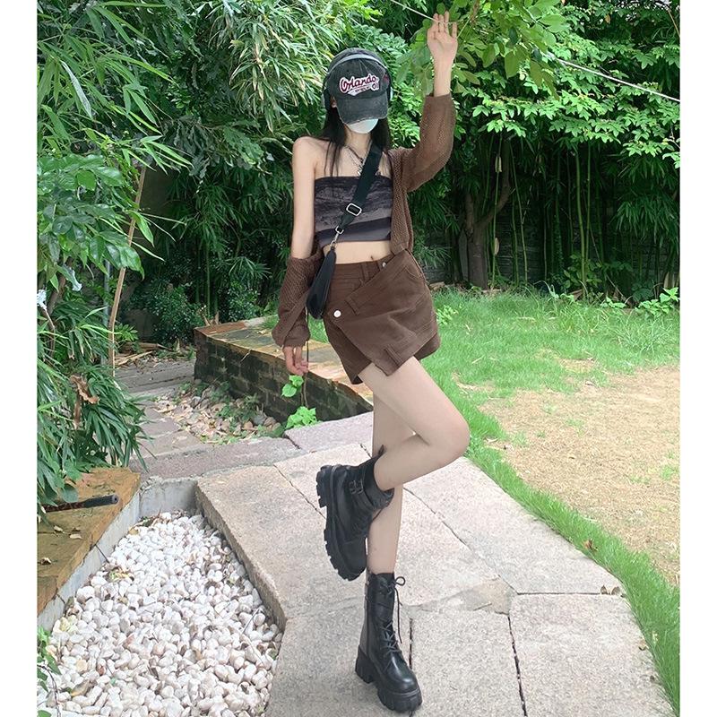 

Нестандартная джинсовая юбка для женщин в летнем дизайне, нишевая узкая юбка-шорты с высокой талией XL