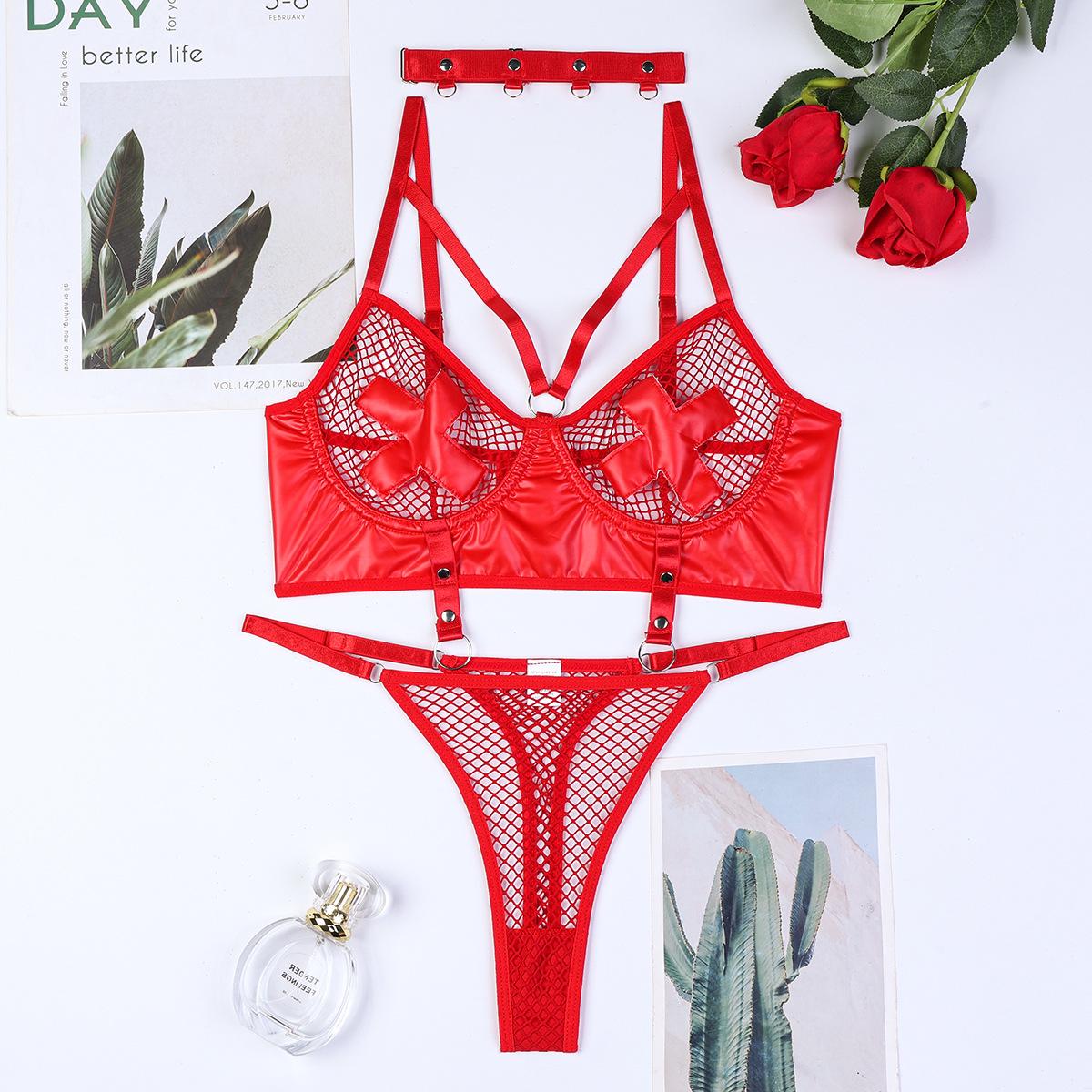 

Aduloty Нова чорна нашивка з матової PU шкіри з великою сіткою та складним комплектом із двох частин, виготовленим із важкого металу L червоний