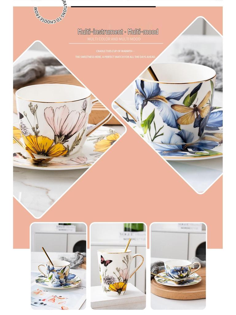 Exquisite Bone China Coffee Cup & Saucer - Hand-Painted Blooming Iris, Ideal Birthday Gift