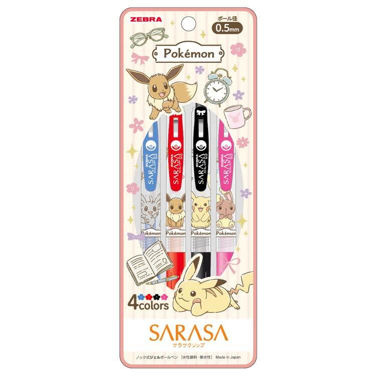 Pokémon Sarasa Clip 4-Color Set, 0.5mm A, 860341, Pokémon Ballpoint Pen, Smooth Writing, Knock-Style