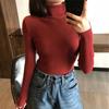 Women Pullover Turtleneck Sweater Autumn 2023 Long Sleeve Elastic Korean Simple Basic Jumper Solid Color Tops 16675