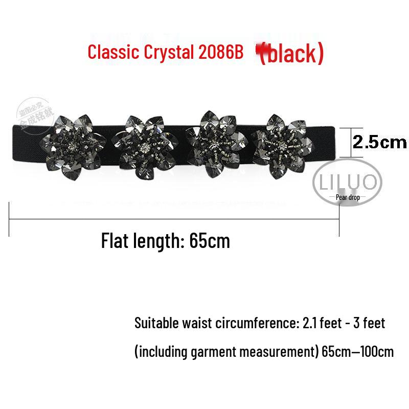 Crystal Rhinestone Elastic Waist Belt for Women's Dresses and Sweaters