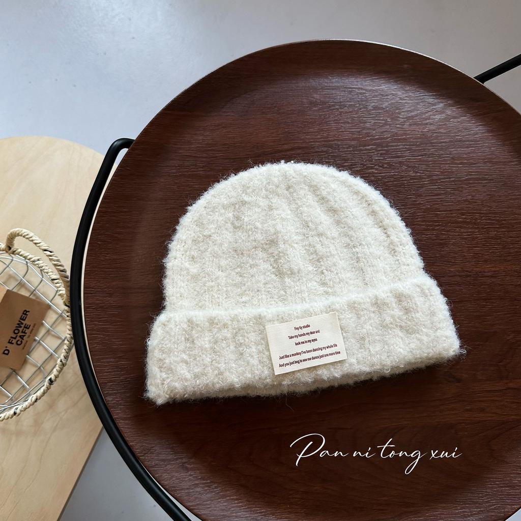 Letter Mark Circle Yarn Women's Knitted Hat Autumn and Winter New Fashion Versatile Hat Winter Warm Ear Protection Casual Woolen Hat