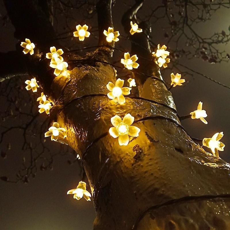 Outdoor Garden Sakura Flower Solar Lamp 10/20/50LED String Fairy Lights Solar Garlands Garden Christmas Courtyard Decor