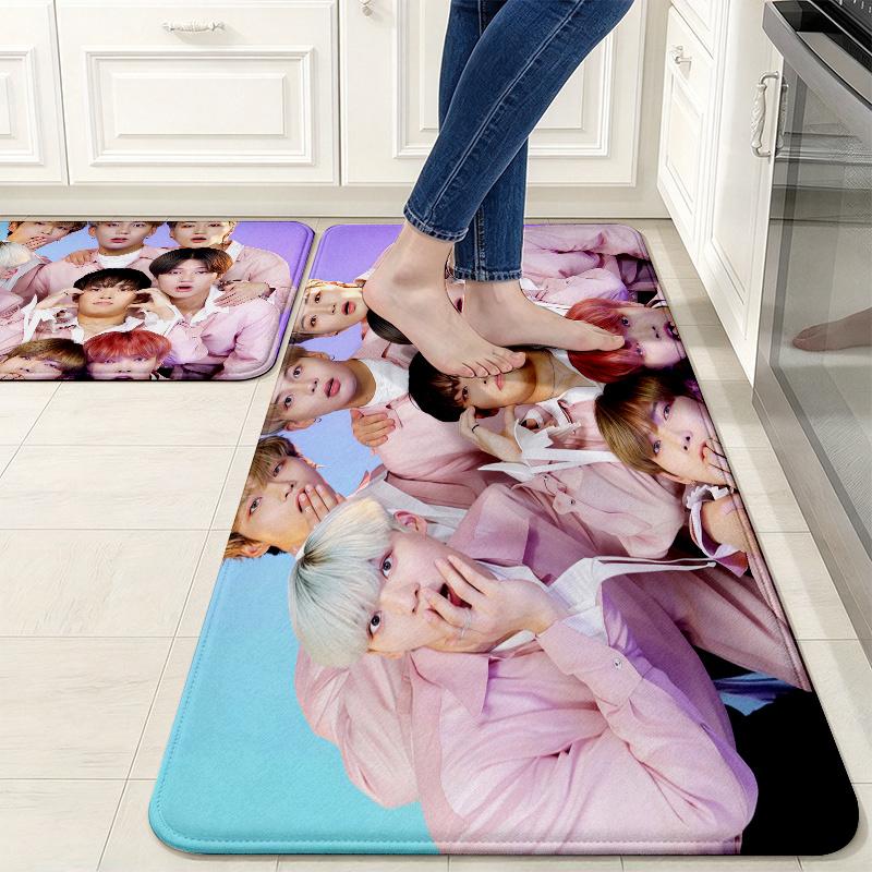 ATEEZ Print Flannel Kitchen Mat Christmas Soft Area Rug Non Slip Floor Carpet Home Decoration