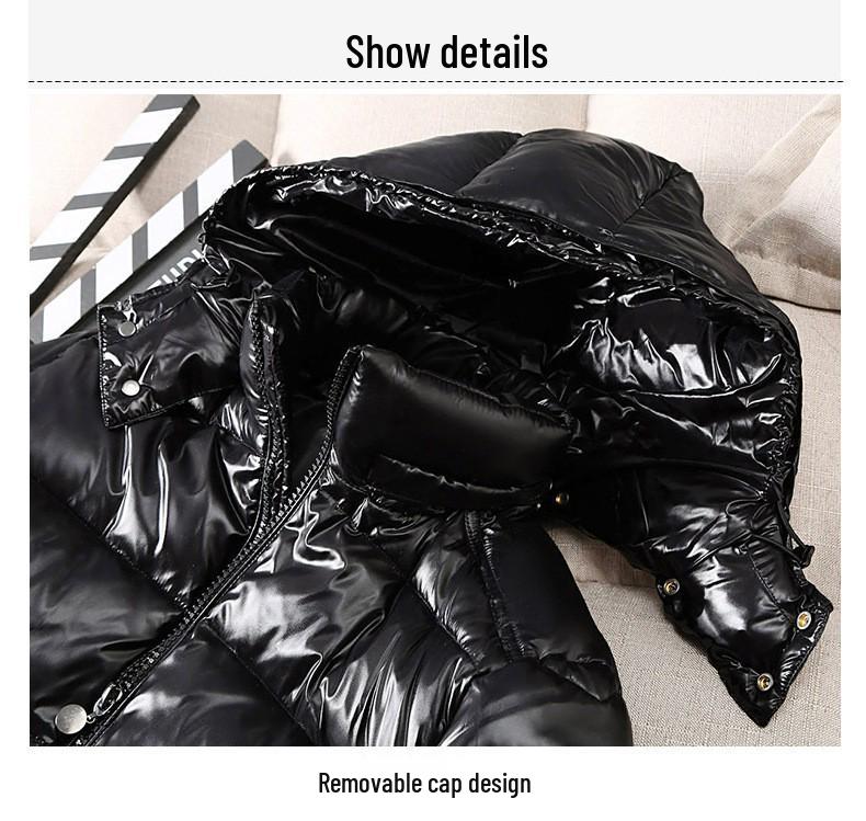 2024 Winter Korean Style Couple's Shiny Hooded Men's Jacket