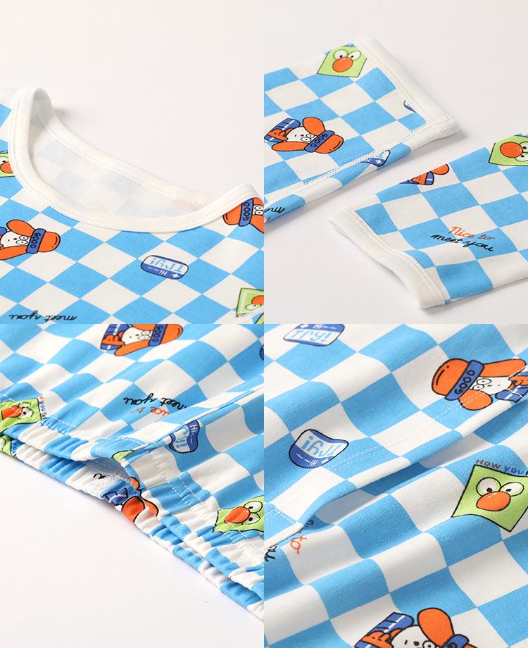 Children's Combed Cotton Antibacterial Pajama Set - Long Sleeve Top & Pants for Fall/Winter