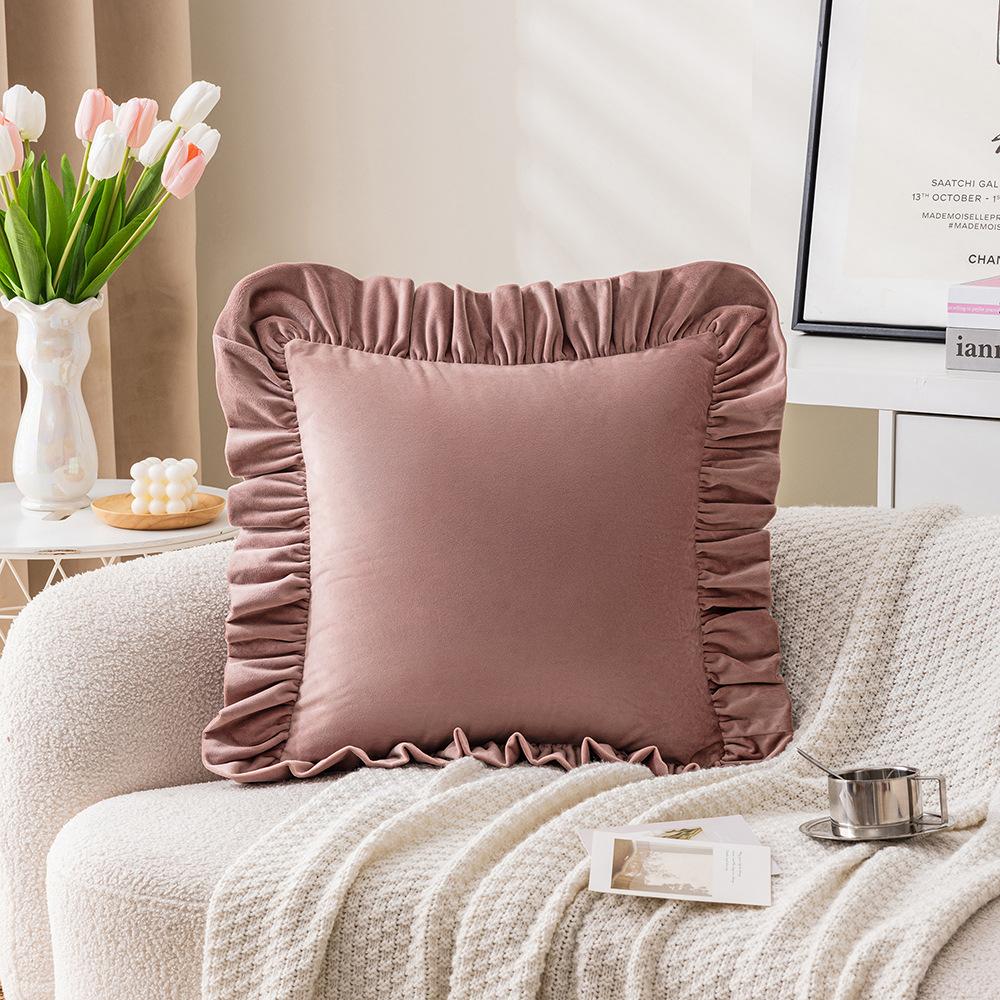 Girls Ins Style Pillow Case Velvet Ruffled Pillow Living Room Sofa Cushion Spring Simple Decoration Pillow