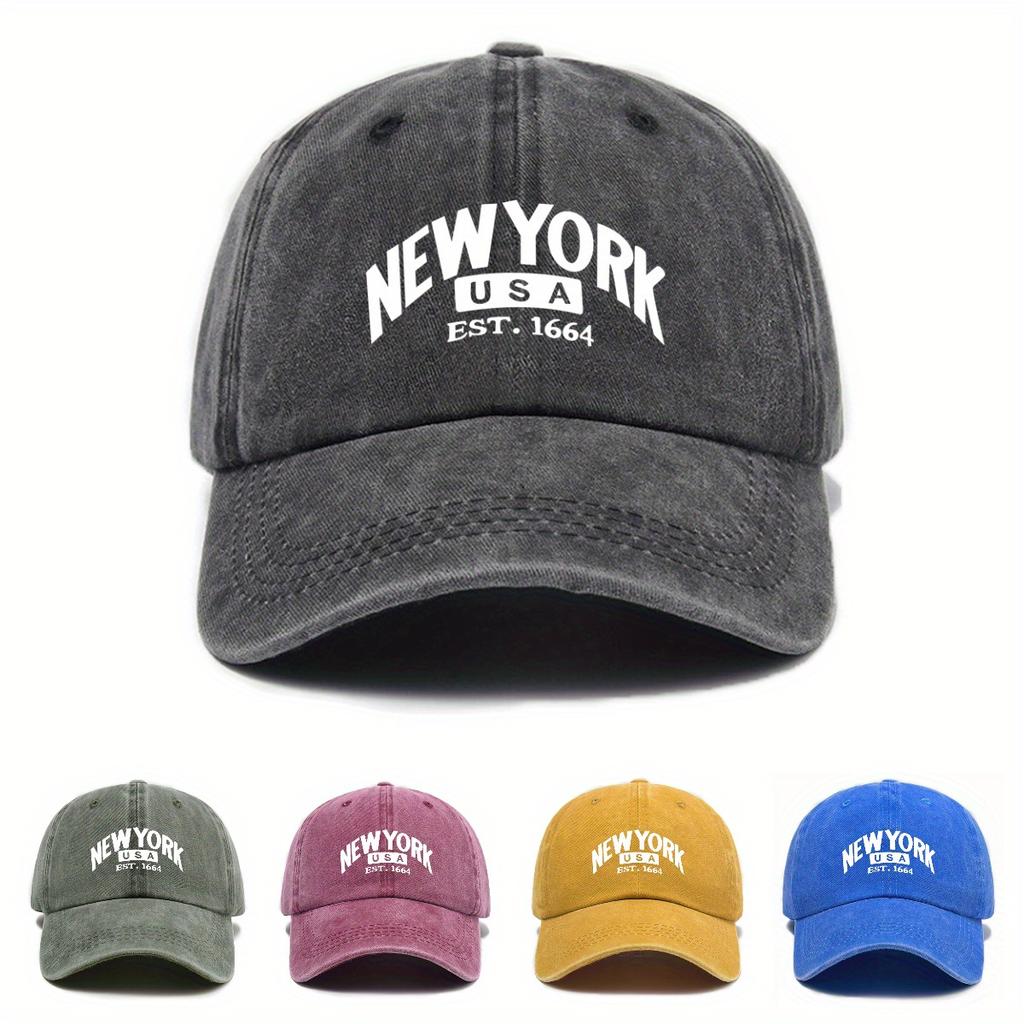 New York Usa Est. 1664 Urban Themed Adjustable Baseball Cap With Sun Protection, Woven Polyester Material, Hand Washable