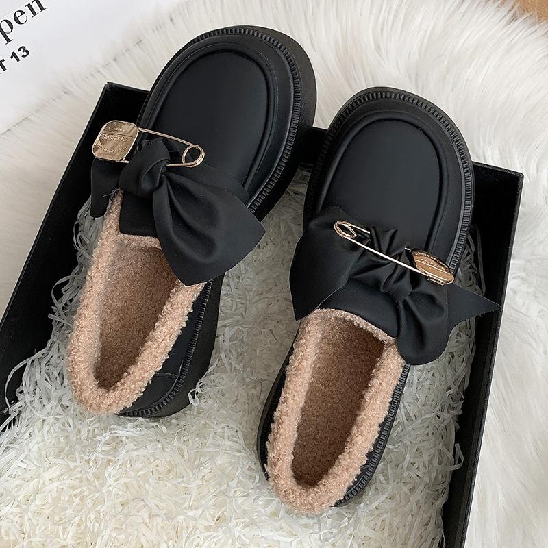 British style small leather shoes women's 2025 spring and autumn new fashion bow college one pedal platform loafers