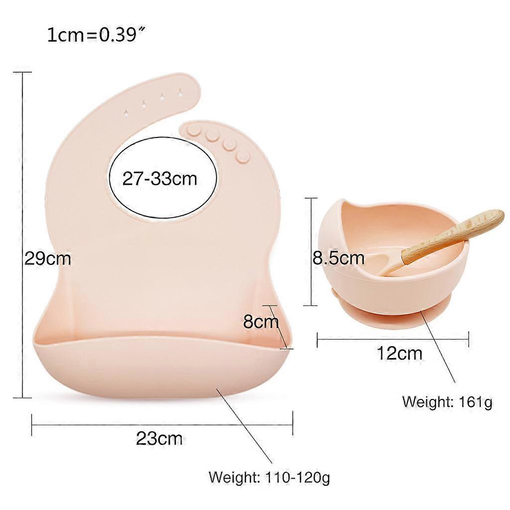 3 Pcs Baby Bibs+Suction Dish Bowl Plate+Spoon Set Waterproof Silicone Tableware Blue