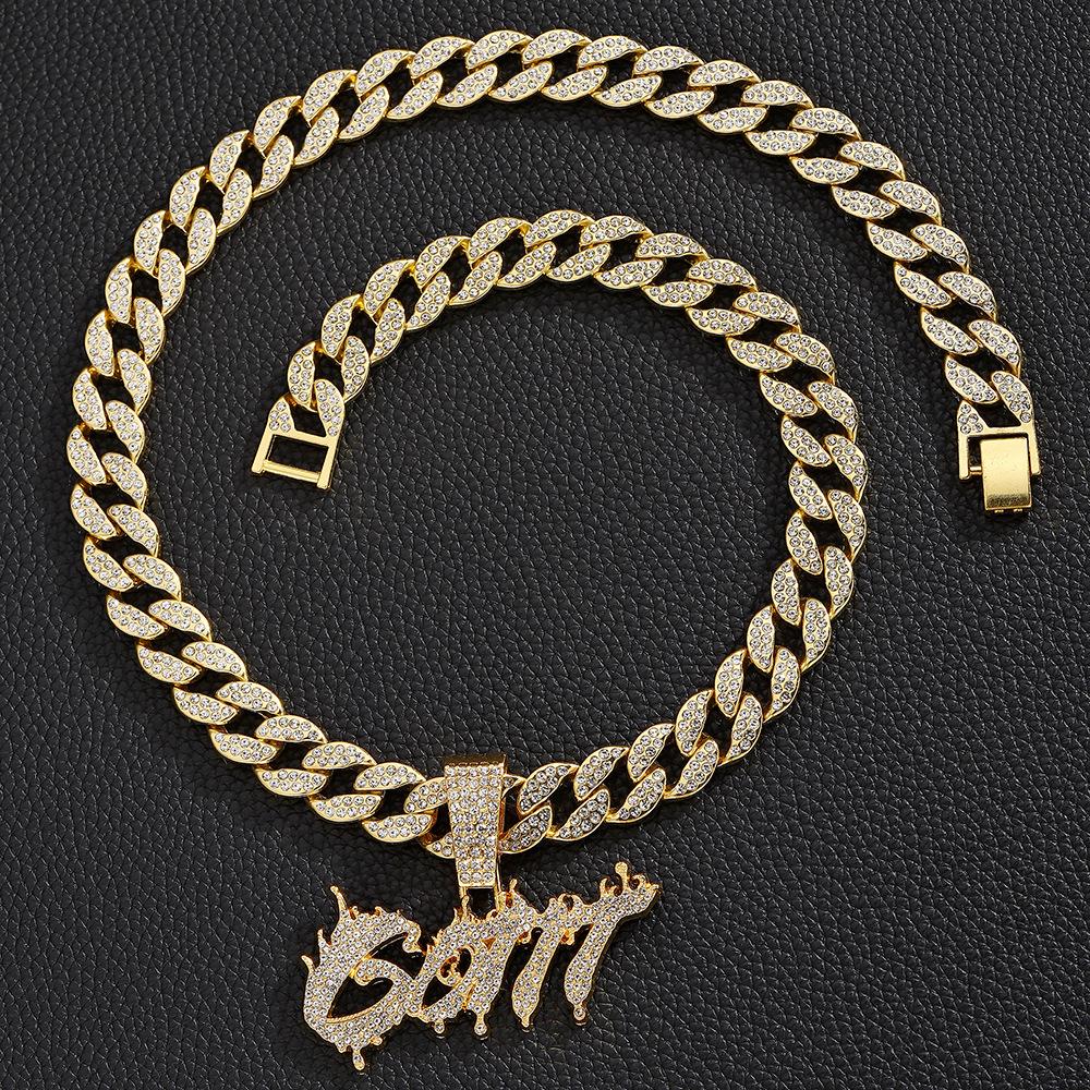 European and American Hip-hop Street Rap Three-dimensional Full Diamond Flame Letters GOTIT Pendant Fashionable Trendy Men's Necklace