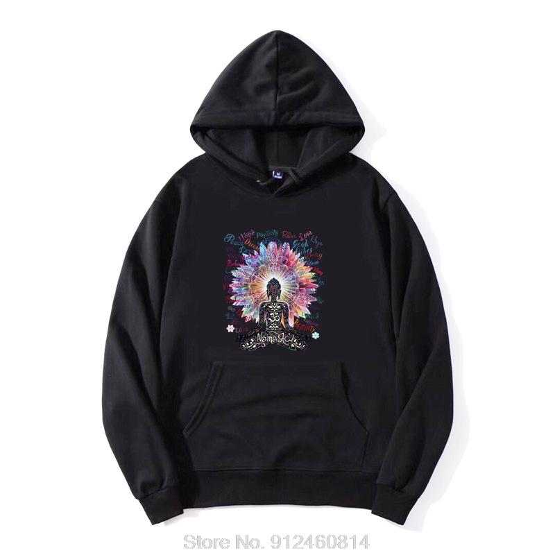 Kapuzenpullover Namaste Buddha Blumen Positive Zitate Farbexplosion Hoody Mode Baumwolle Slim Fit Sweatshirt Einfarbig Firma