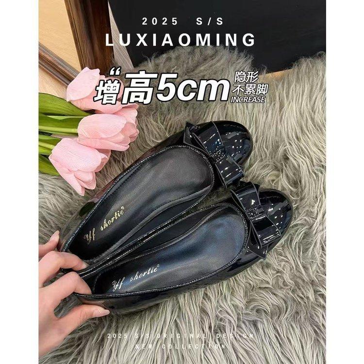 

Soft leather version~ Small inner height increase single shoes 2025 spring and summer new bow small fragrant style with skirt ballet shoes 35 чёрный