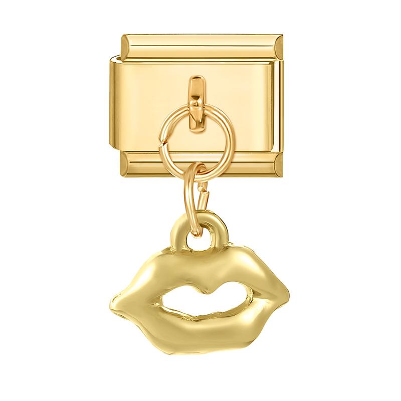 Gold Color Heart Lips Bow Knot Rose Swan Fishbone Pendant Charm Links Fit 9mm Stainless Steel Bracelet DIY Making Men Women Gift