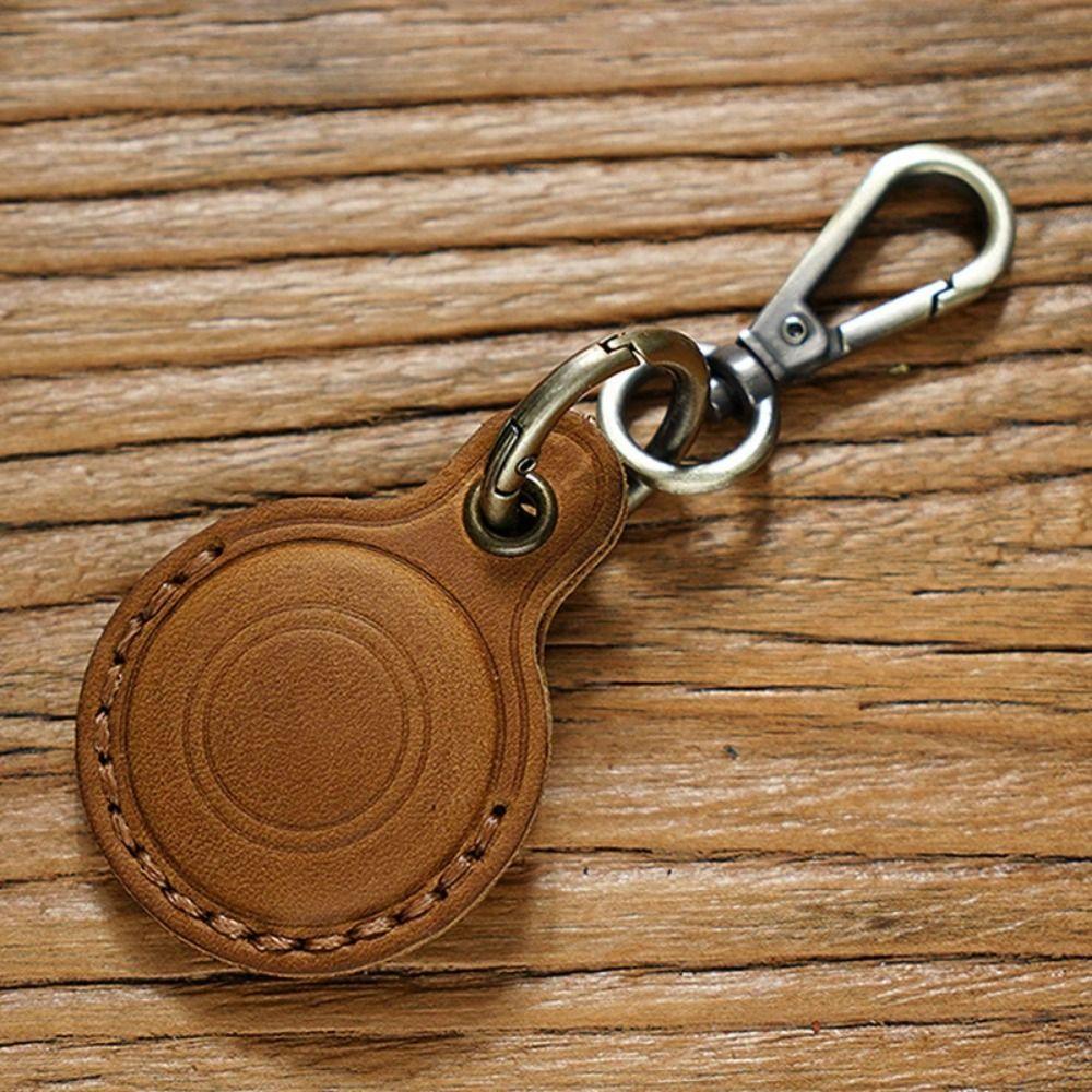 Retro Leather Leather Protective Case Protector KeyRing Keychain Locator Cover for Apple AirTag