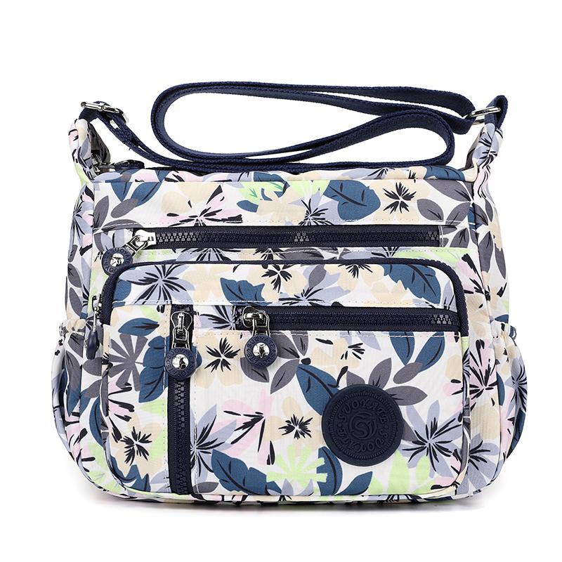 Women's Mobile Phone Bag Printed Nylon Shoulder Bag Crossbody Bag Middle-Aged Mother Bag Small Square Bag
