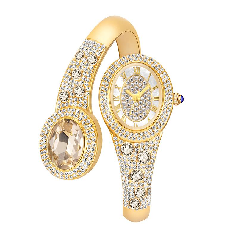 Full Diamond Bracelet Watch Xiaohongshu With Flash Oval Egg-Shaped Gemstone Exquisite Snake-Shaped Women S Watch золотой