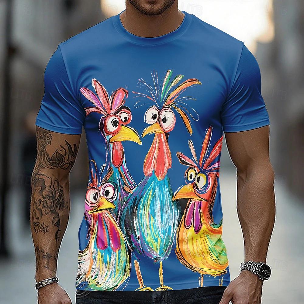 Funny Cartoon Animal Print T-Shirt New Men's Short Sleeve Street Style Crew Neck Top