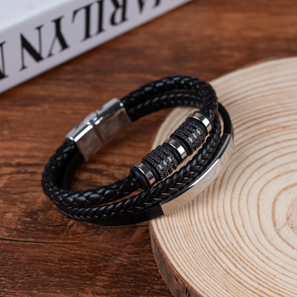 Stainless Steel Leather Rope Bracelet for Men Punk Style Hand-woven Multi-layer Braided Leather Bracelet Accessories