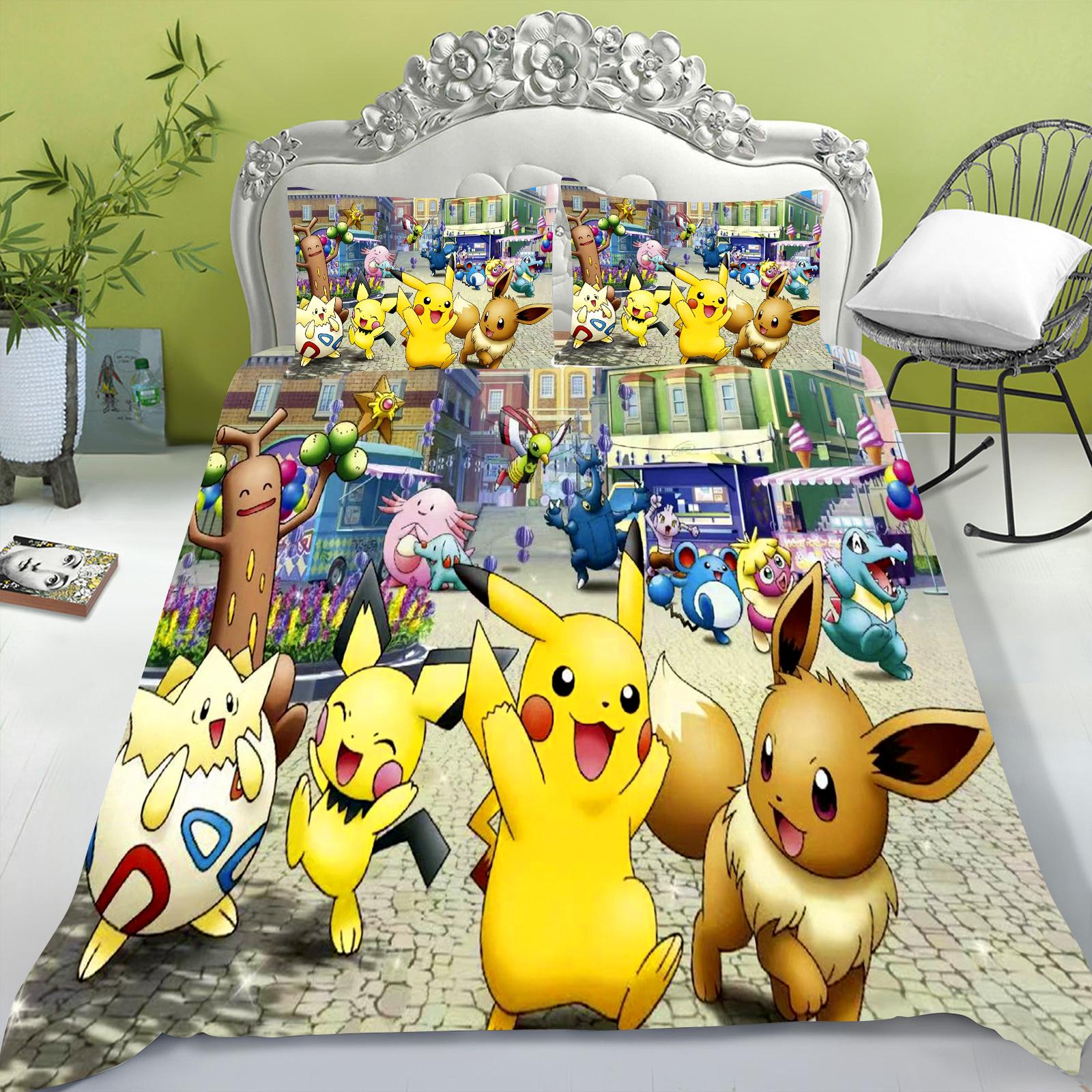 

Comforter Cartoon For Children Pikachu Anime Comforter King Size Quilt Queen Grade A 3D Bedroom Bedding Comforter (quilt)-EU Single(135*200cm)3pcs