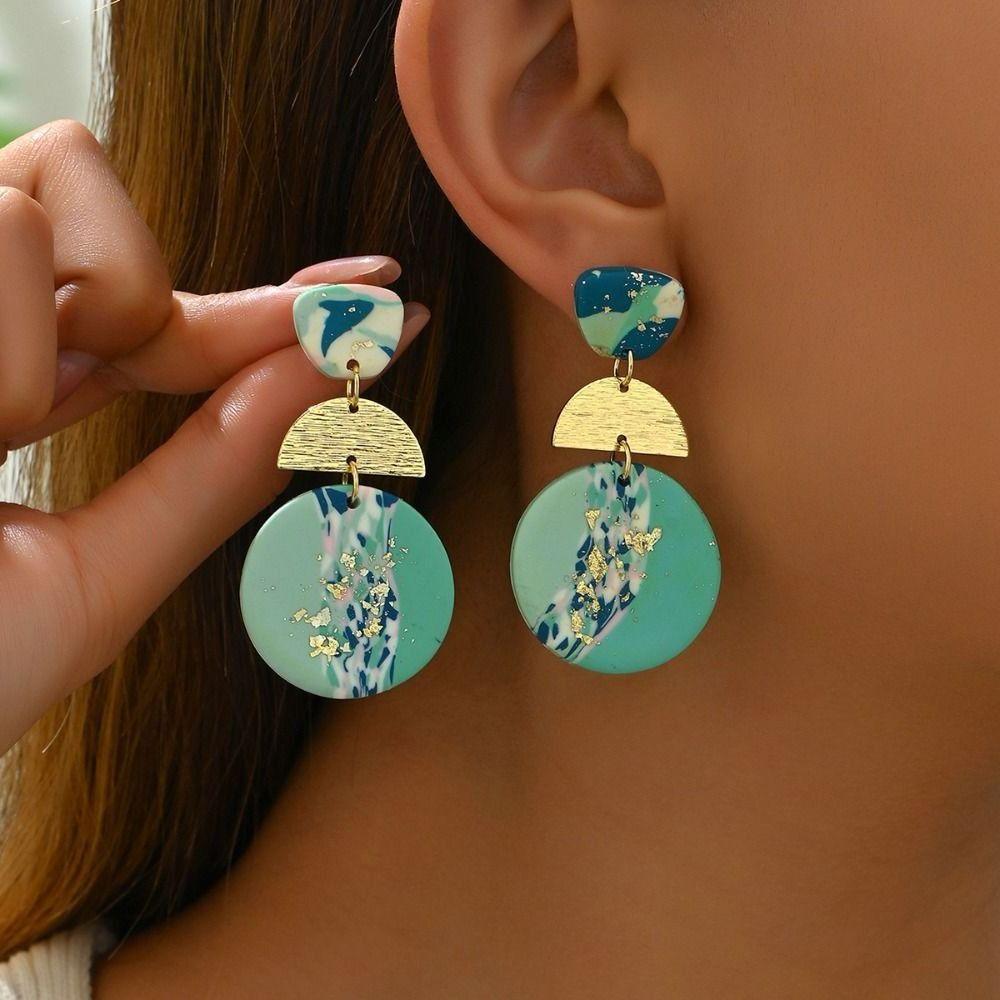 Geometric Beach Earrings Y2K Exaggerate Earrings Women Elegant Acrylic Stud Earrings  Gifts