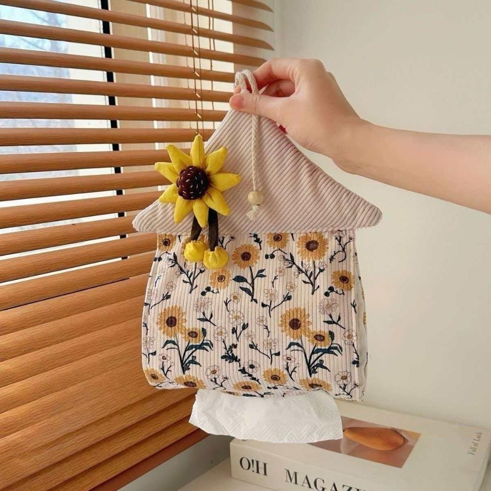 House Shape Hanging Tissue Bag Sunflower Design Tissue Roll Hanger Car Napkin Box Car Use