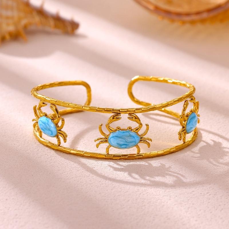 Open Cuff Bracelet Double Band Gold Tone Tropical Accessory for Vacation Outfits and Everyday Wrist Styling Mood
