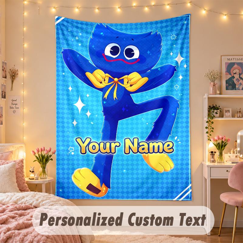 Arazzo Personalizzato su Misura, Stampa Poppy Playtime Testo con Nome Personalizzato Arte da Parete da Appendere per Camera da Letto