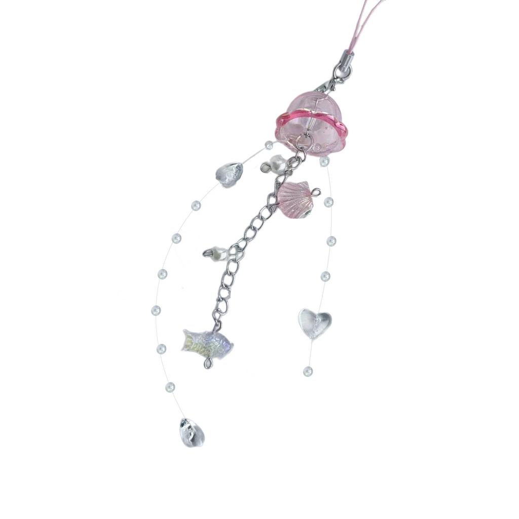 Elegant Jellyfish Inspired Phone Charm Portable Keychain with Crystal Star and Pearls Accents for Phone Accessorizing
